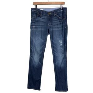 GAP Easy Straight Y2K Dark Wash Mid Rise Distressed Patched Soft Denim Jeans